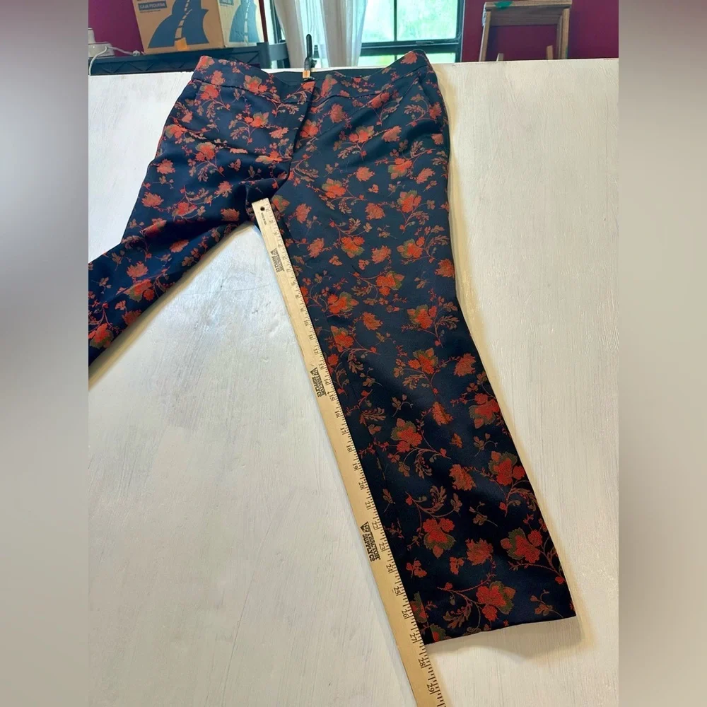 LOFT Marisa Fit Floral Dress Pants Size 14 Navy & Red Tapestry Brocade - Picture 9 of 11